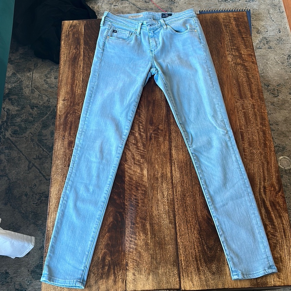 AG brand skinny jeans in sky bluw